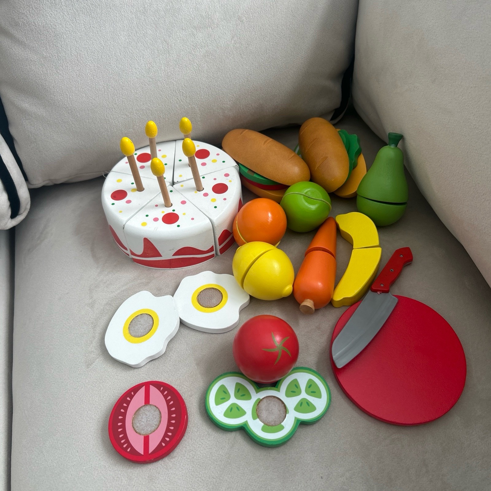 Wooden Play Food Set 37 Pieces Kids Kitchen Accessories Pretend Play