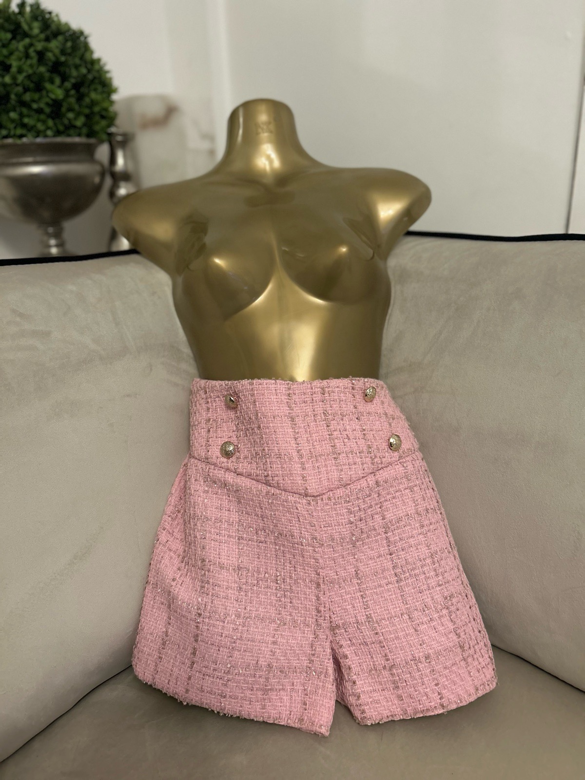Brand New River Island Pink & Gold Tweed Shorts – Age 11-12 Years (BNWT)