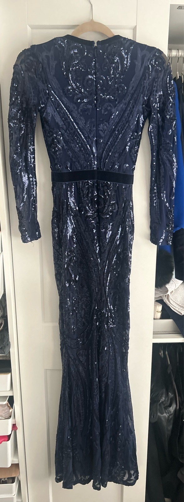 Goddiva Navy Blue Sequin Maxi Dress UK 6 Stunning Evening Gown
