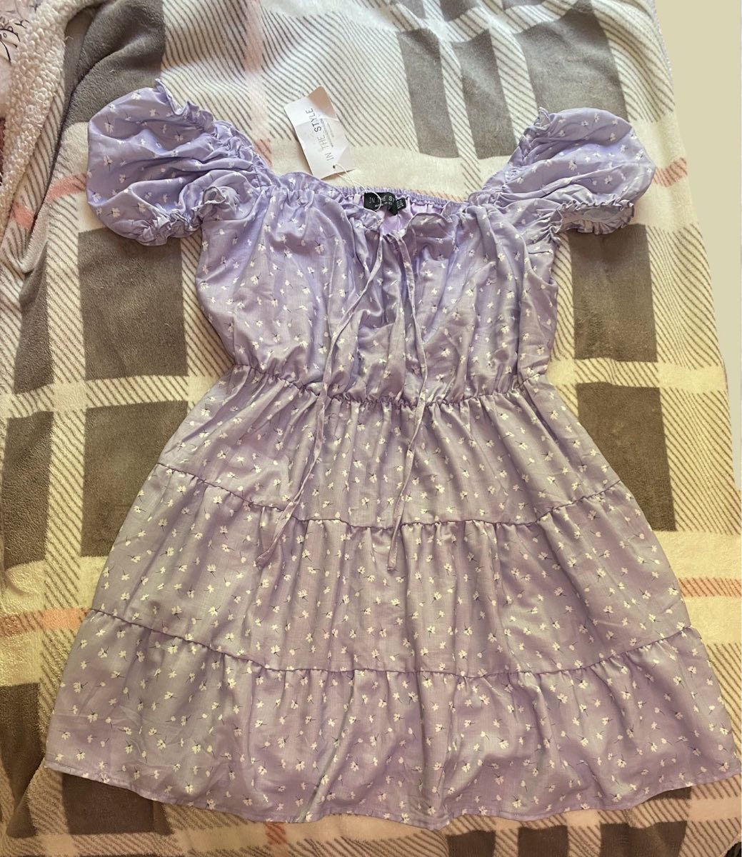 Lilac and white ditsy floral midi dress