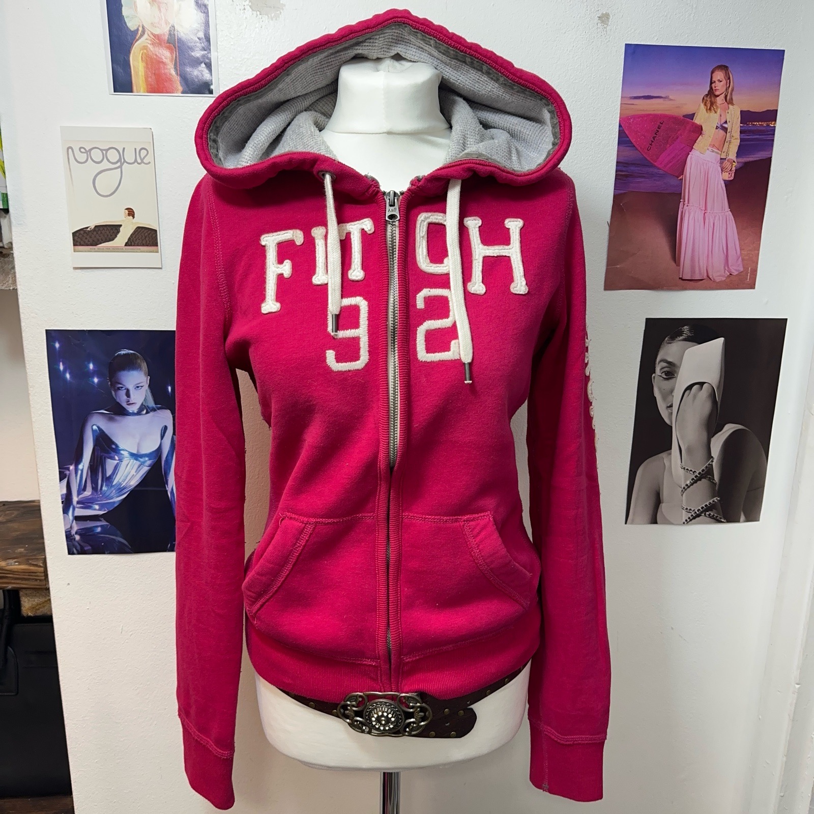 Abercrombie & Fitch dark pink vintage full zip hooded jacket size M A&F
