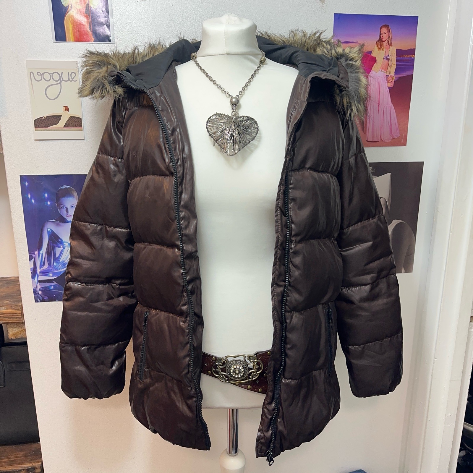 Zara brown puffer jacket with fluffy faux fur hood size 10/12