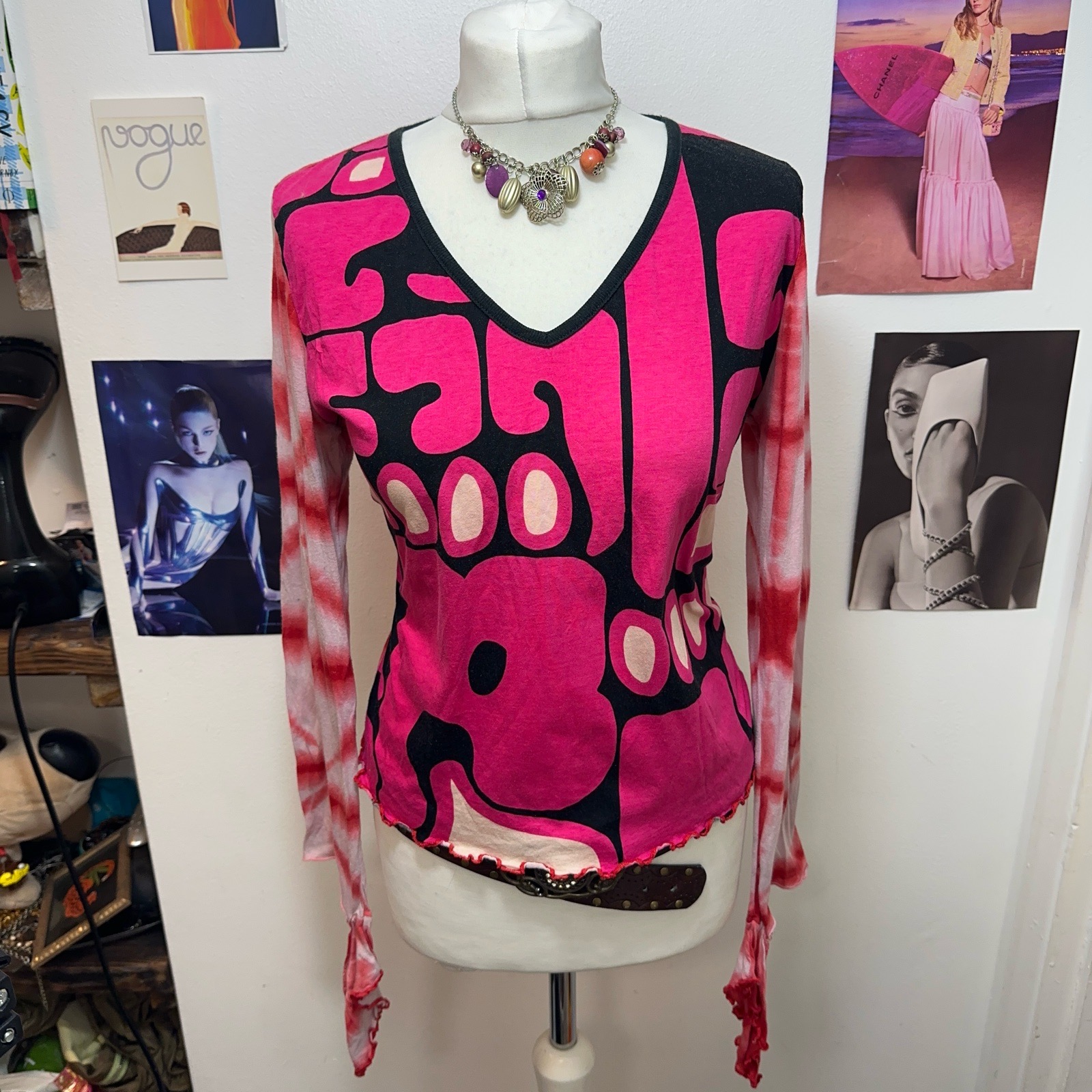 Custo Barcelona graphic tie dye top with flared slit sleeves