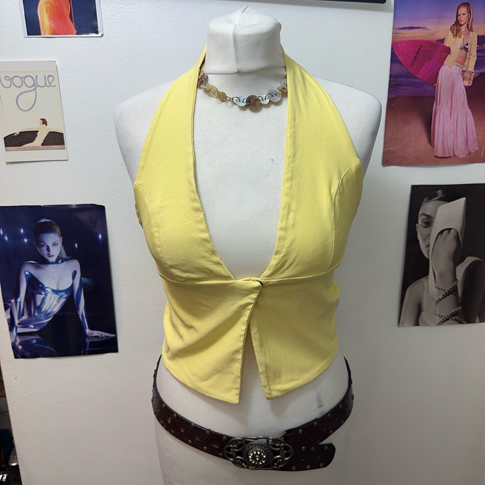 Zara butter yellow open front halterneck top size S