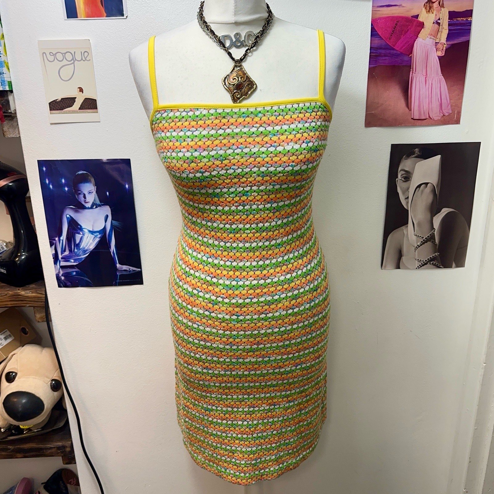 Miss Sixty crochet knit mini dress size S boho retro style