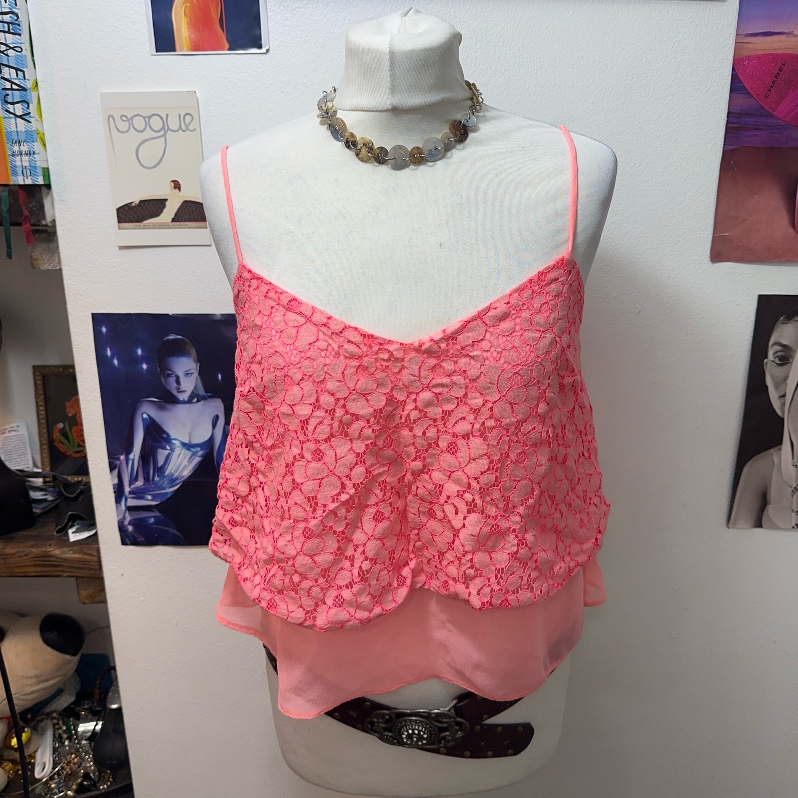 New Look lightweight floaty lace strappy top size 12