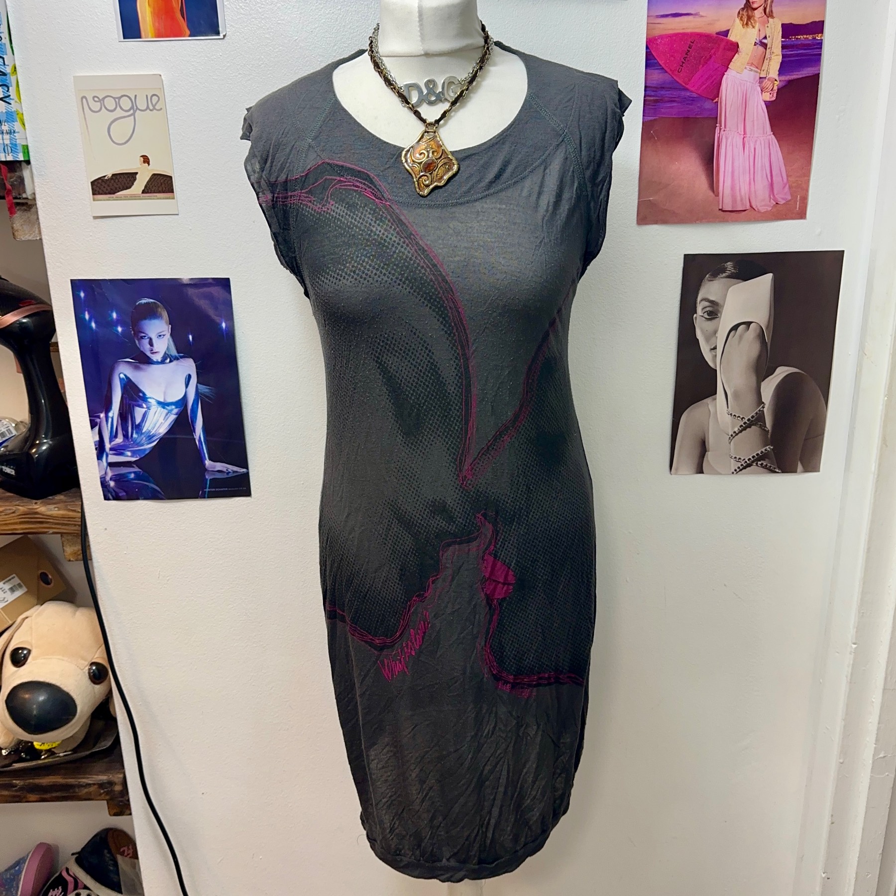 Miss Sixty retro midi dress with face print size L