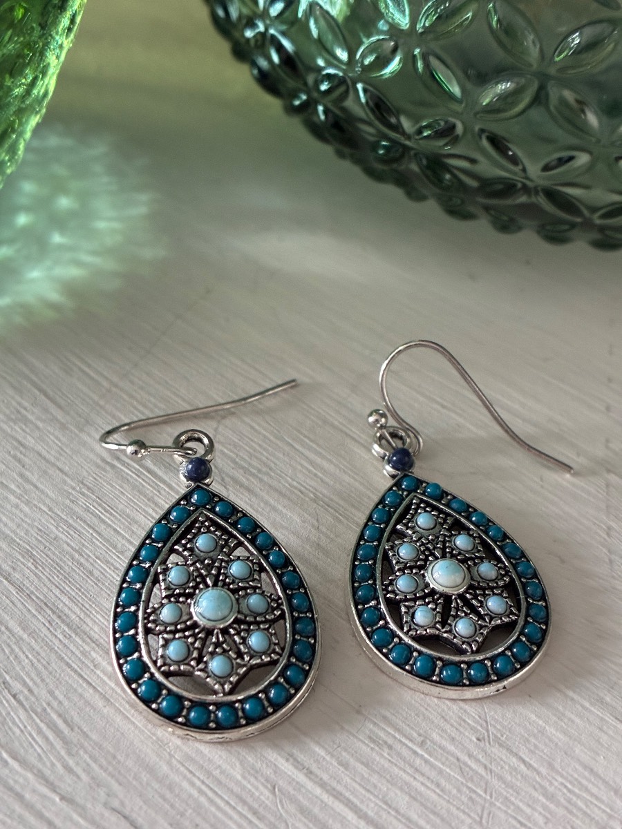 Bohemian style teardrop enamel earrings