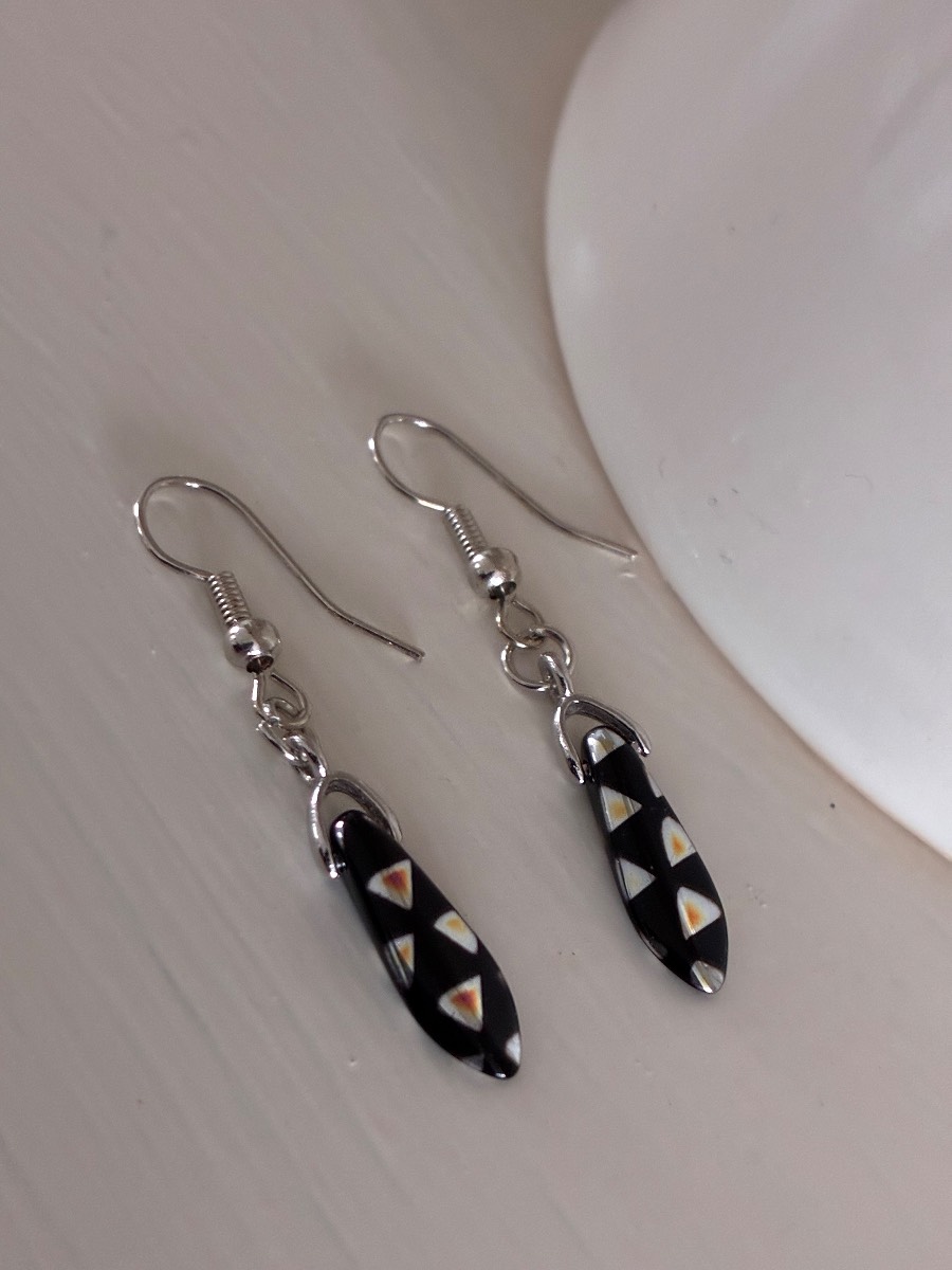 Czech glass black and silver earrings