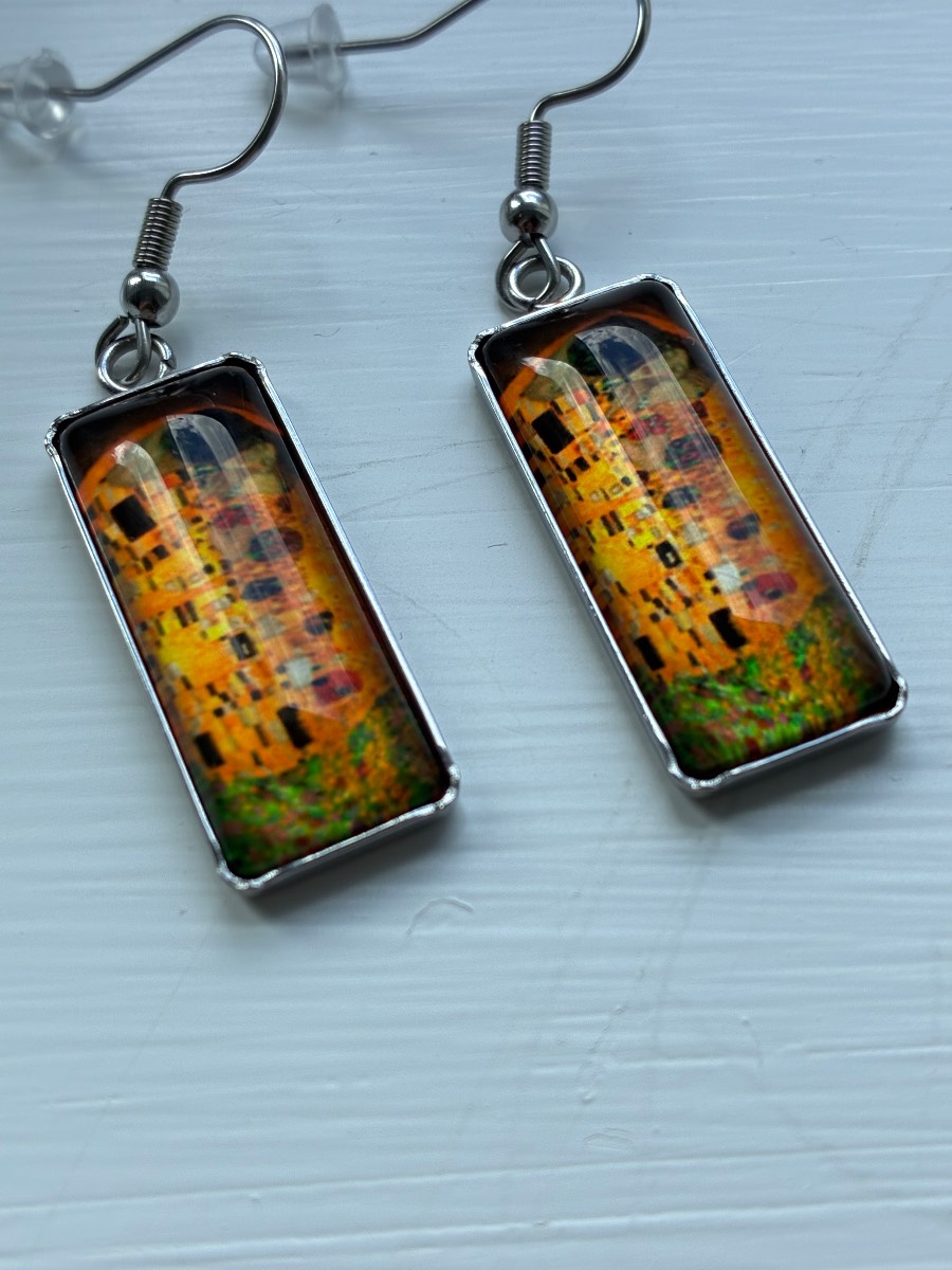 Van Gogh inspired long glass drop earrings
