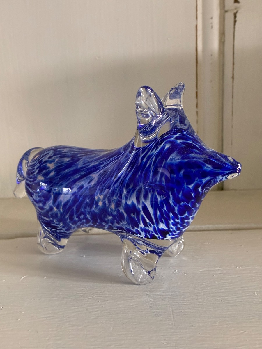 Italian glass blue glass pig