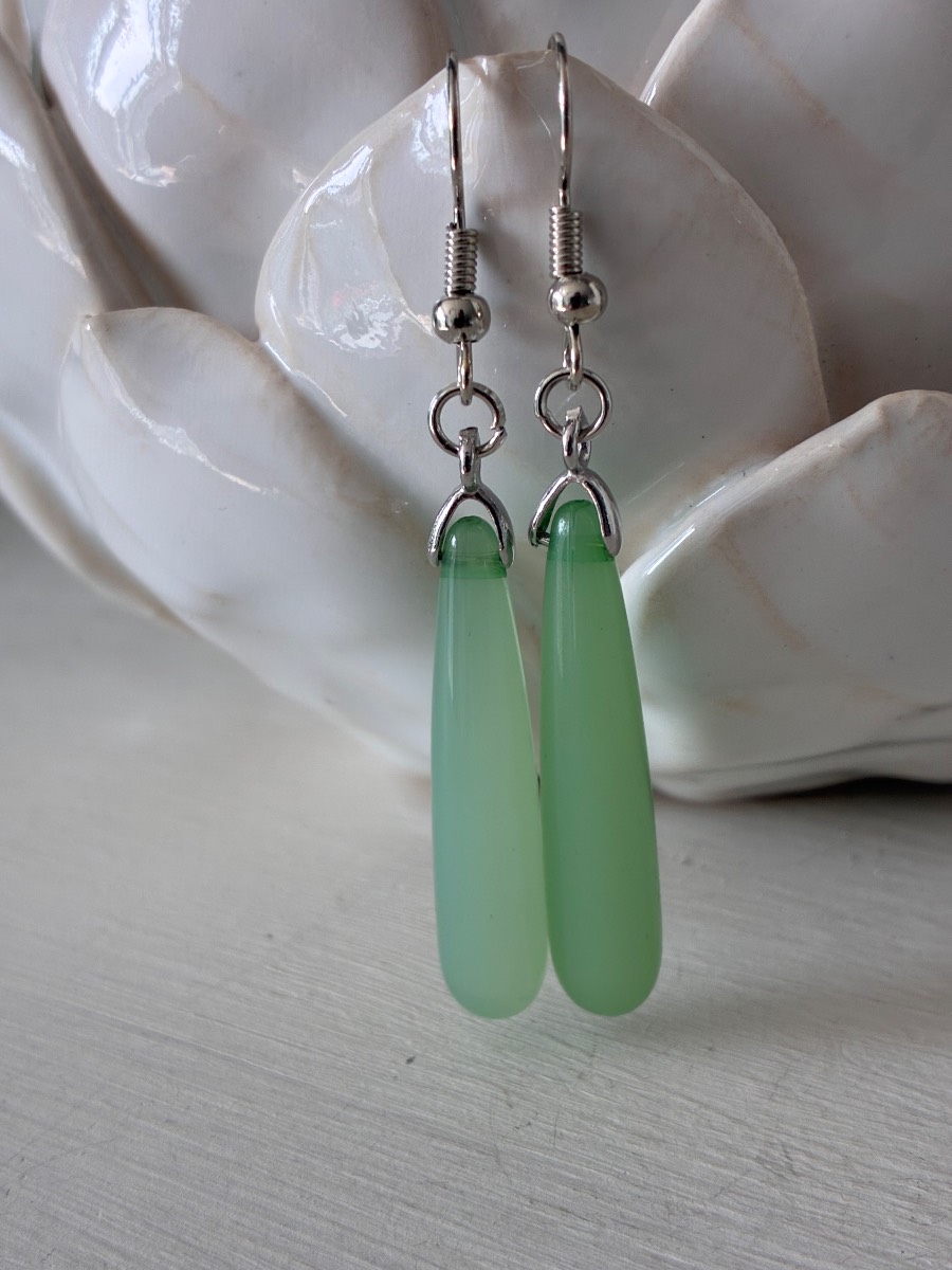 Long green teardrop earrings