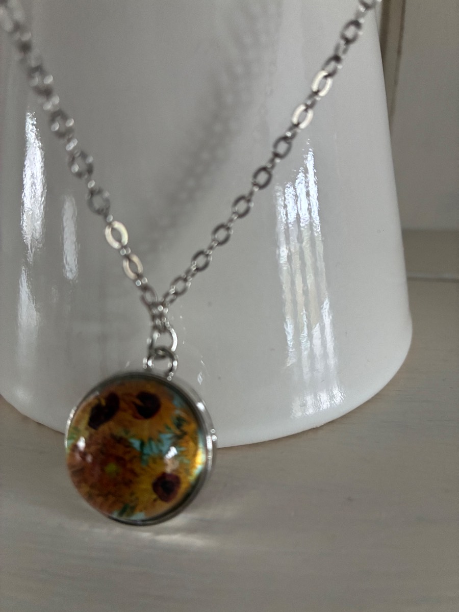 Sunflowers spherical glass pendant necklace