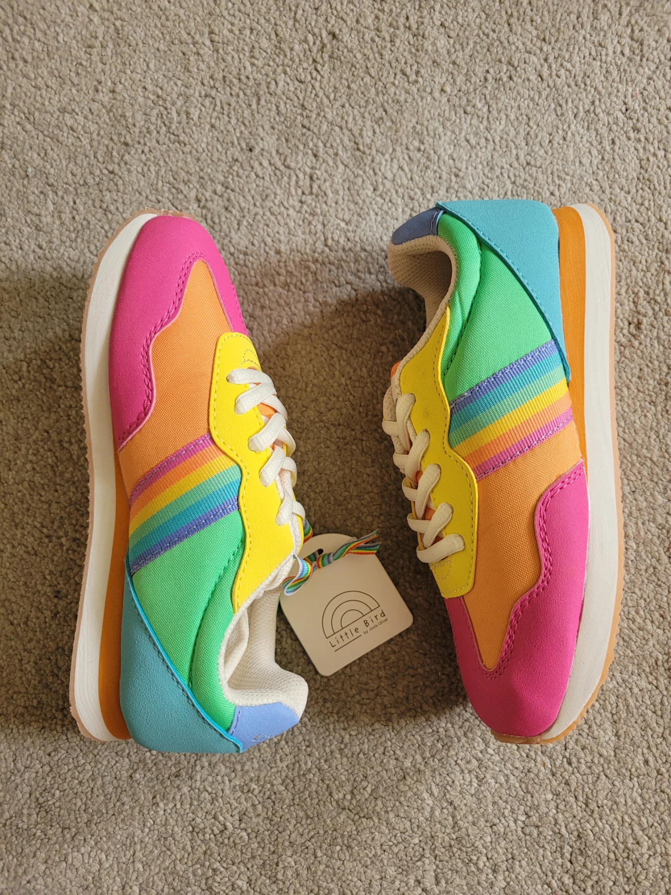 BNWT Little Bird by Jools Oliver Multi Pastel Colourful Rainbow 🌈 Retro Runner Trainers. Size UK 13