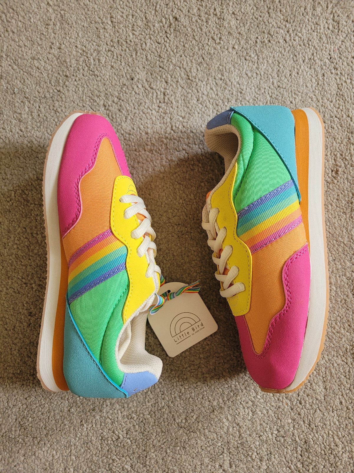 BNWT Little Bird by Jools Oliver Multi Pastel Colourful Rainbow 🌈 Retro Runner Trainers. Size UK 13