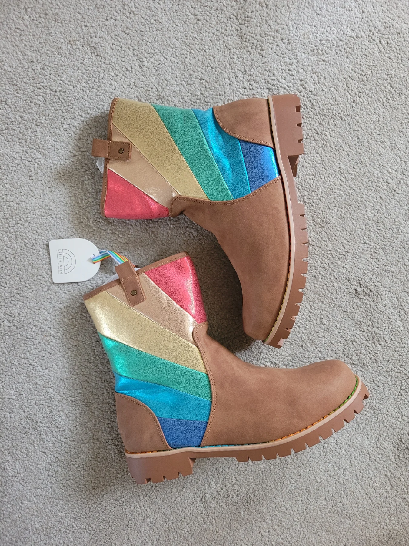 BNWT Standard Fit Little Bird Rainbow 🌈 Tan Brown Buckled Biker Boots, Adult/Junior UK 5 (EU 38)
