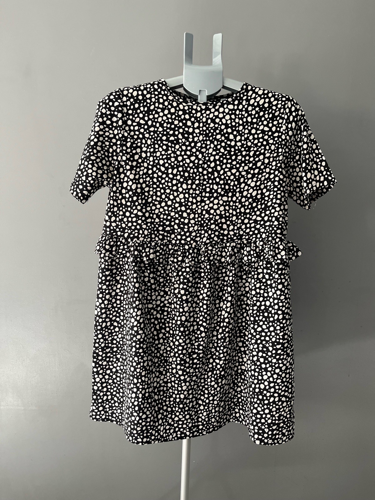 Boohoo Black & White Spot Print Smock Mini Dress – Size UK 12 / US 8