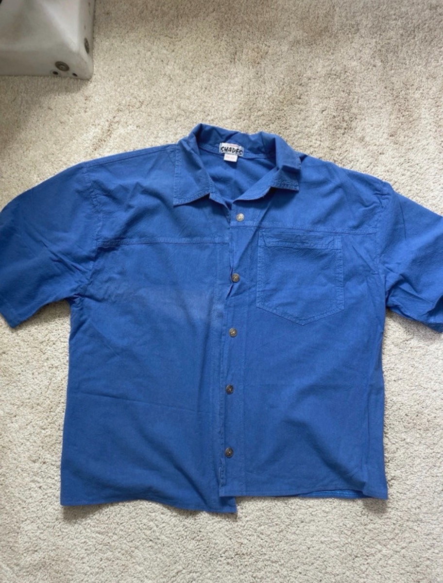 Blue colour shades cotton button-up shirt one size