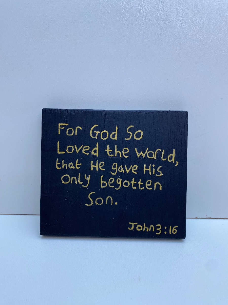 Prayer plaque John 3:16 Gold & black