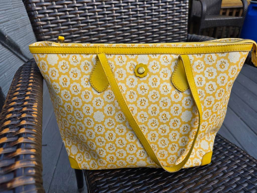 Cath Kidston Yellow Floral oilcloth  Tote Bag Large Zip Shoulder Shopper