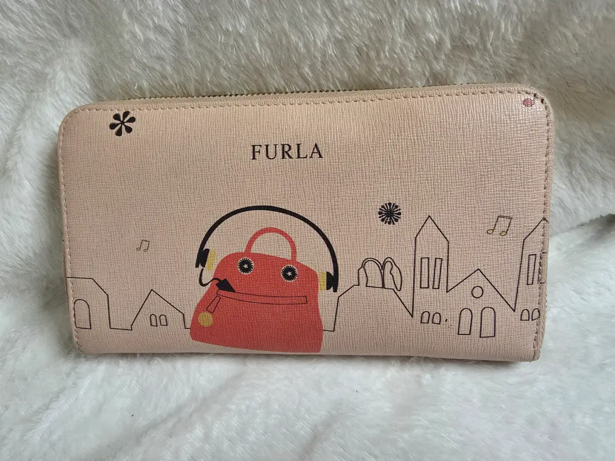 Furla Zip Around Leather Purse Wallet Pink Novelty Music Bag Print