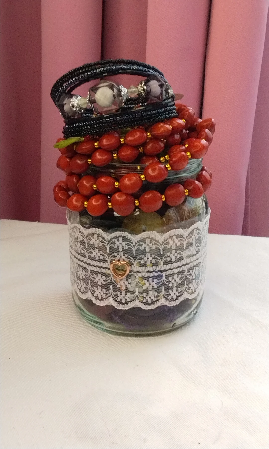 Romantic Red & Sparkle Preloved Jewelry Jar – Clean & Ready to Wear
