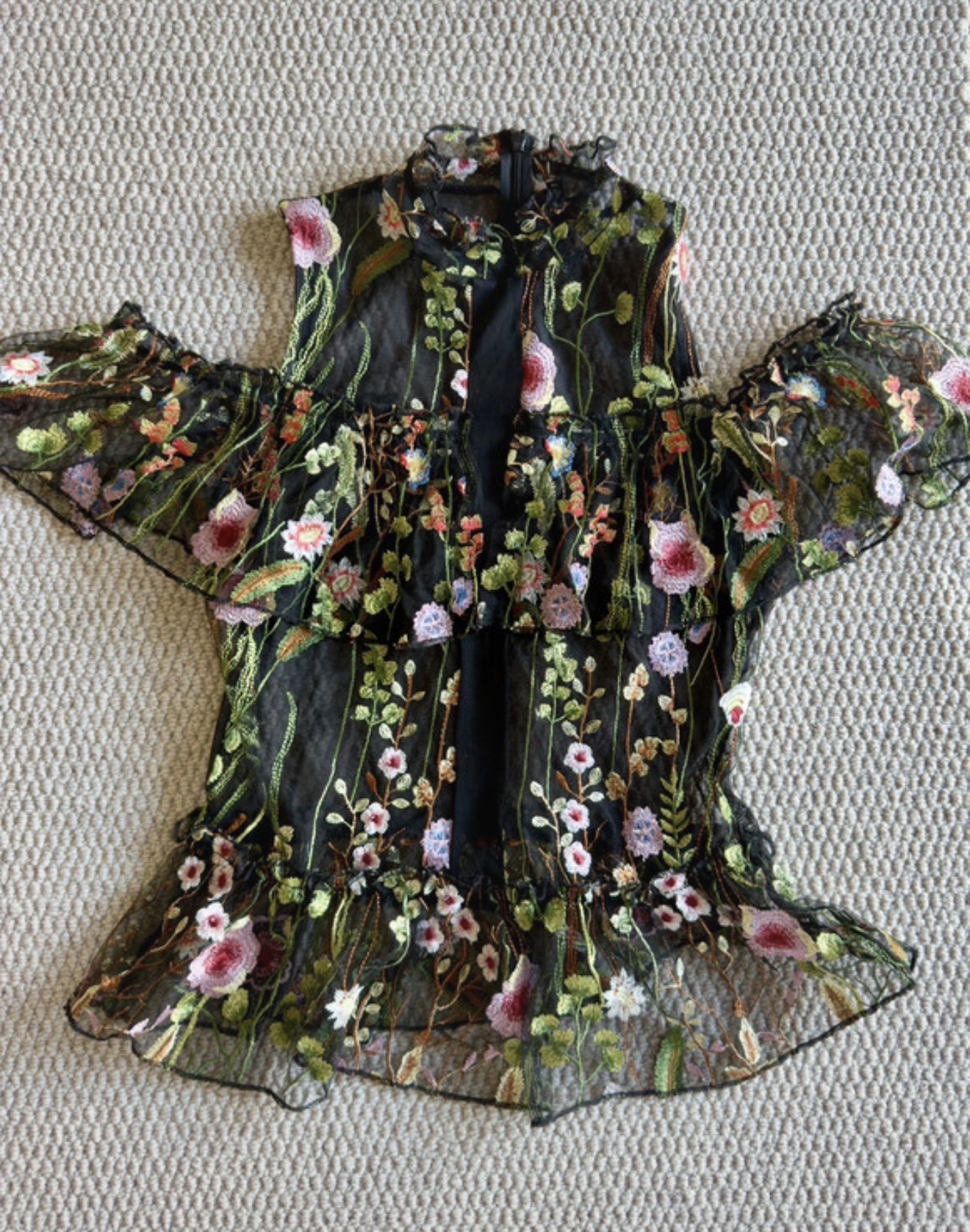 River Island Black Floral Embroidered Sheer Top – Size 10
