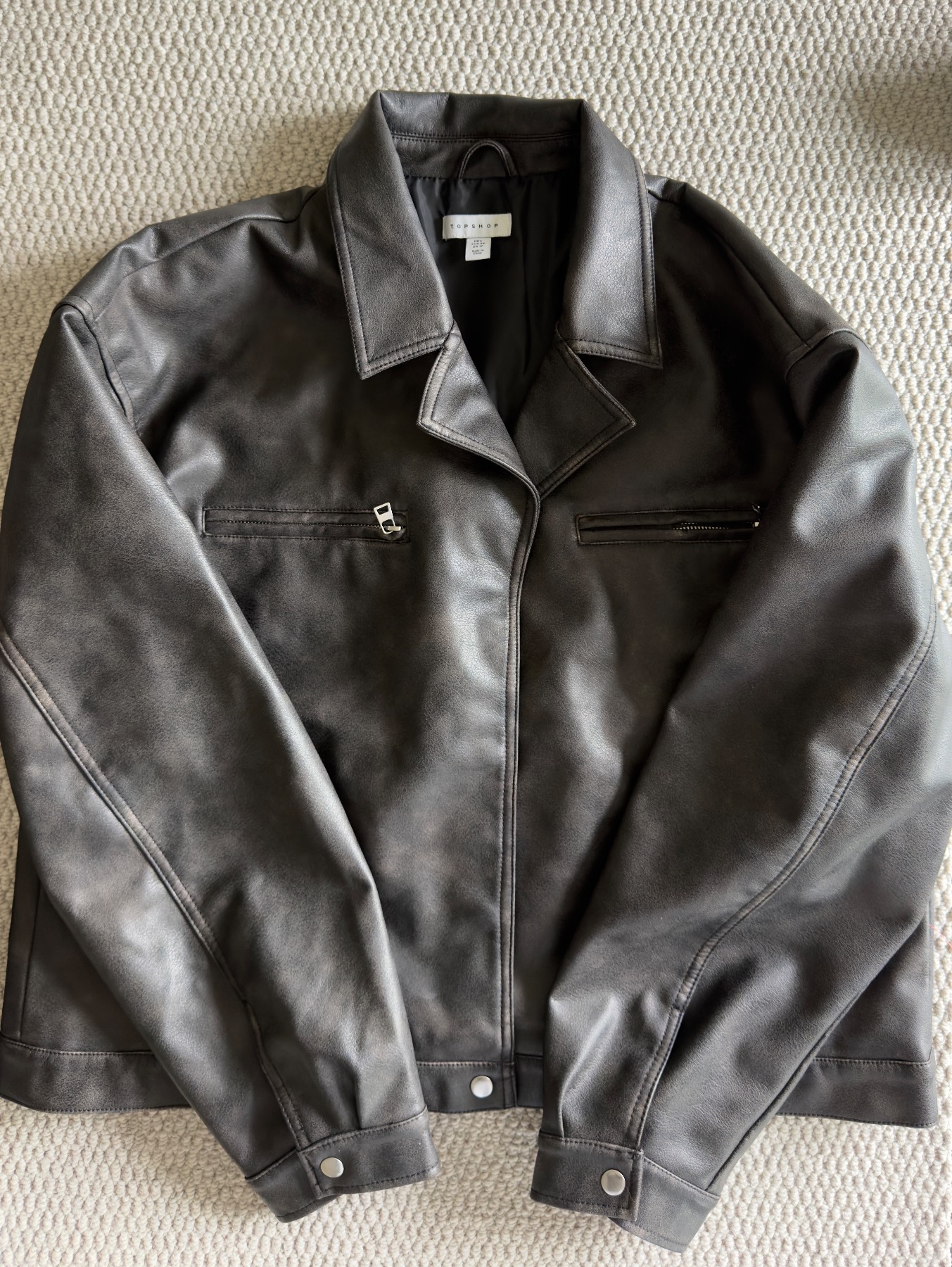 Topshop Brown Faux Leather Biker Jacket – Size Large