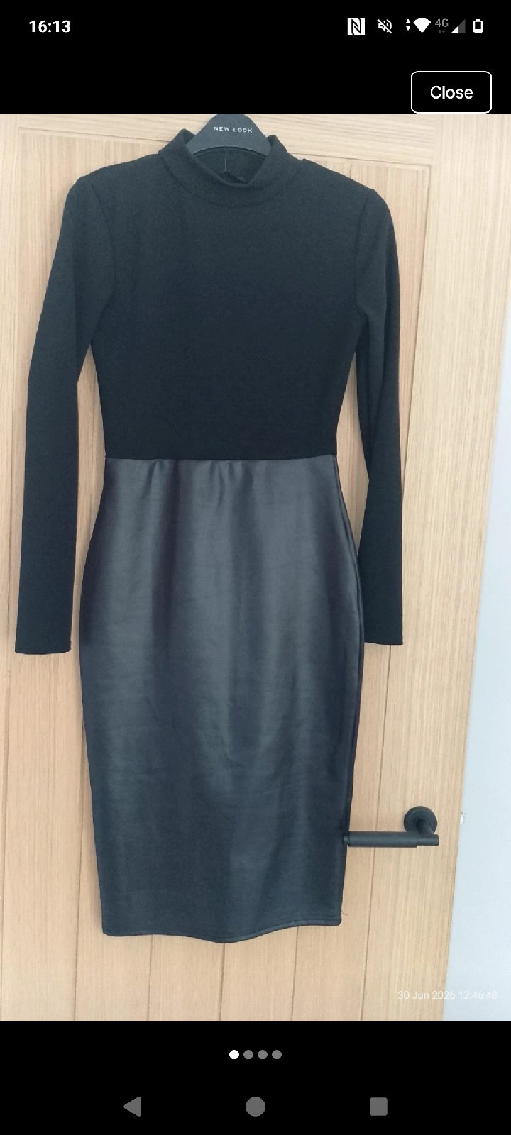 Womens black faux leather dress