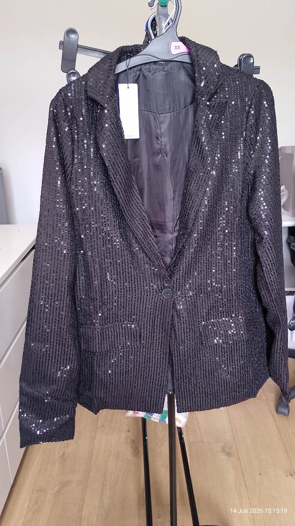 womens Long tall Sally black sequin blazer bnwot