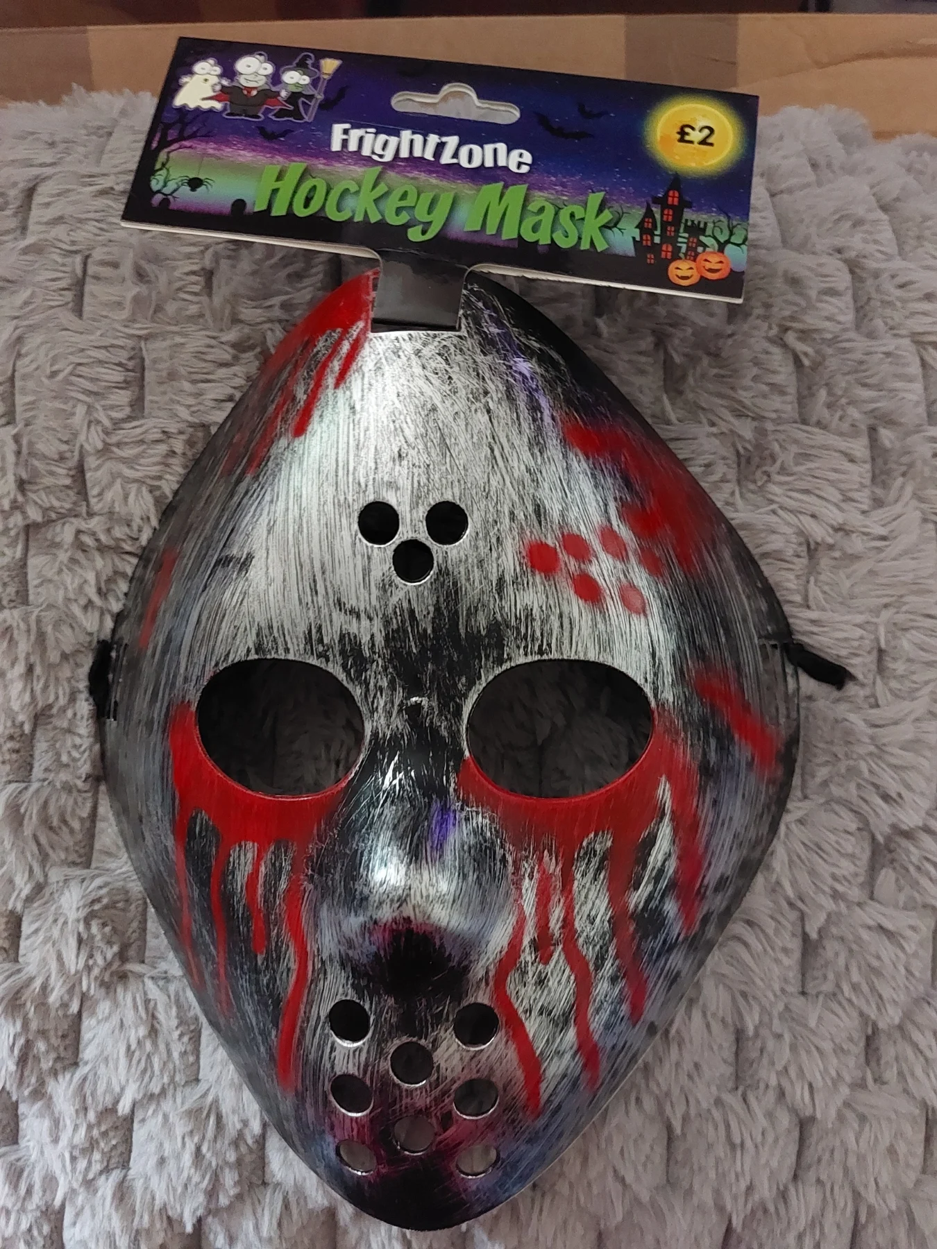 FrightZone Hockey Mask Silver & Red Halloween Fancy Dress Costume Accessory