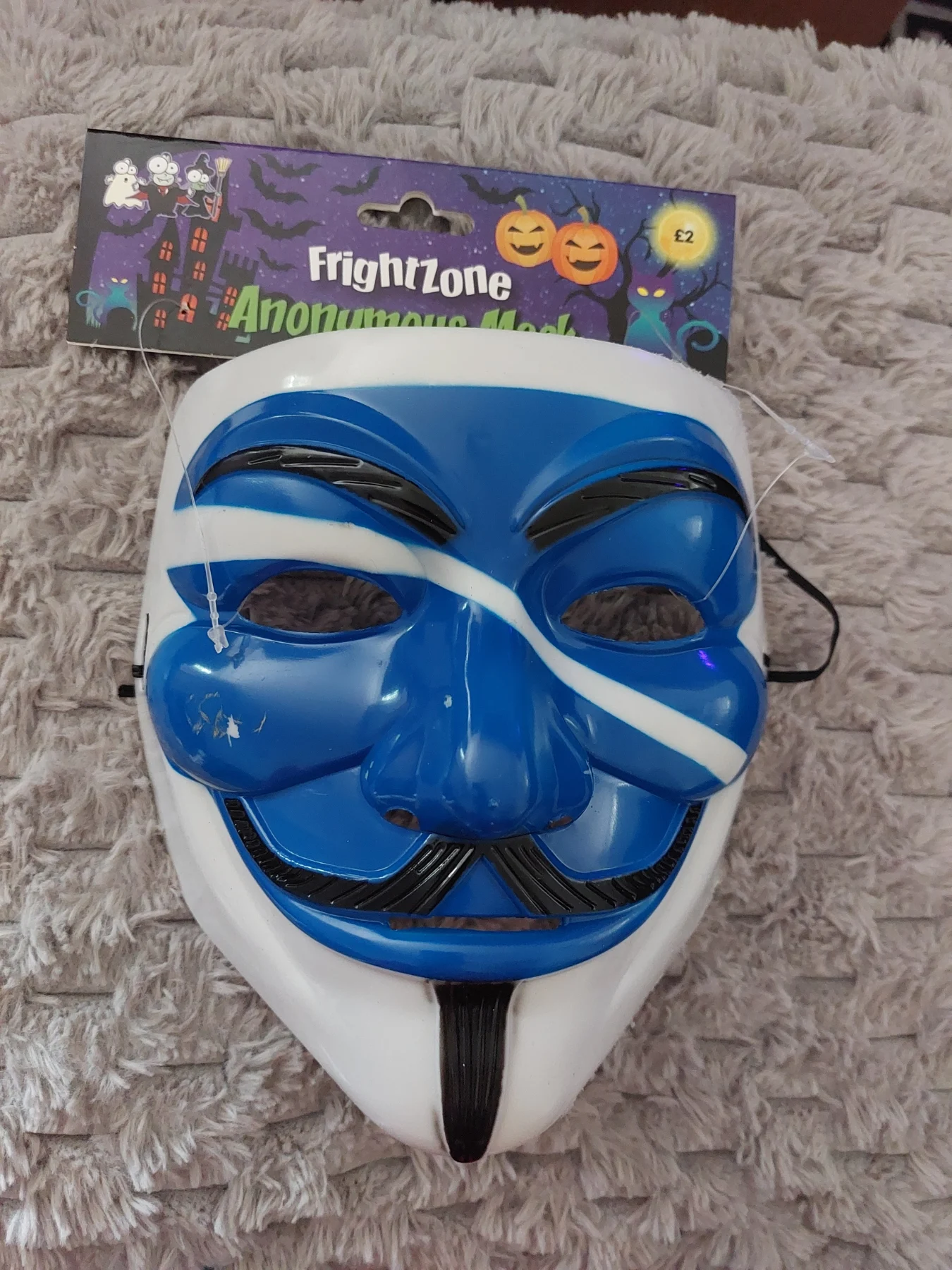 FrightZone Anonymous Face Mask Blue & White Halloween Costume Accessory New