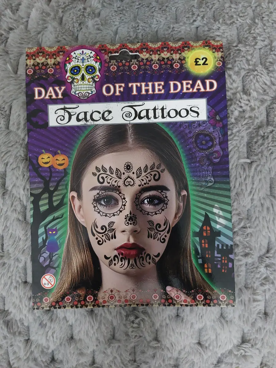 Day of The Dead Face Tattoos (Black) Face Stickers Halloween Face Tattoos