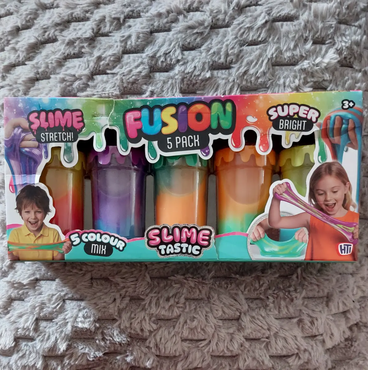 HTI FUSION 5pk Slime Tastic Stretch Super Bright 5 Colour Mix Kids Toy Sensory