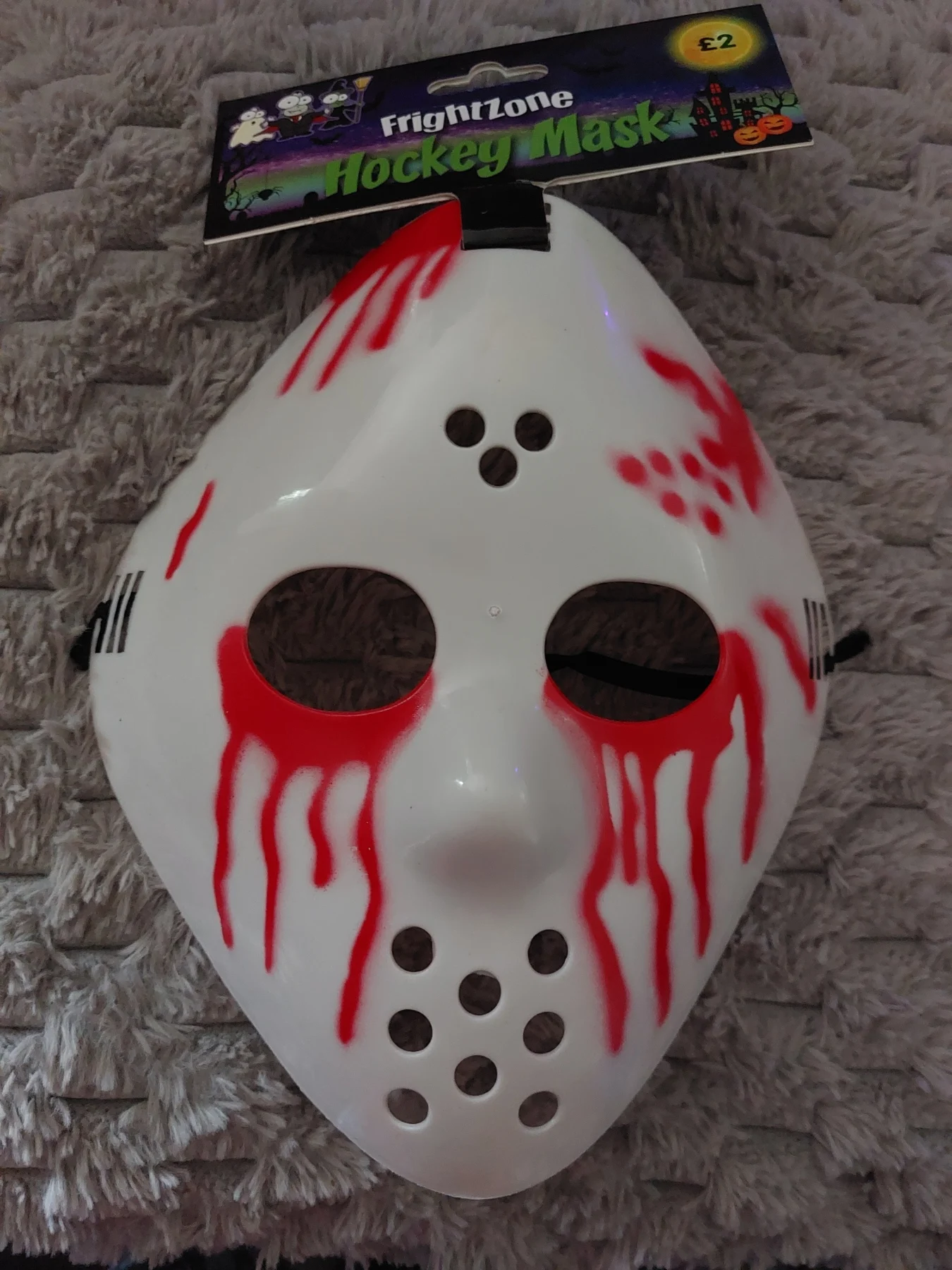FrightZone Hockey Mask Red & White Halloween Costume Fancy Dress Accessory New