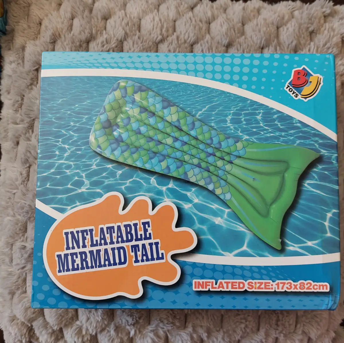 BJ Toys Mermaid Tail Shaped Inflatable Pool Float 140X100cm New Sealed in a box