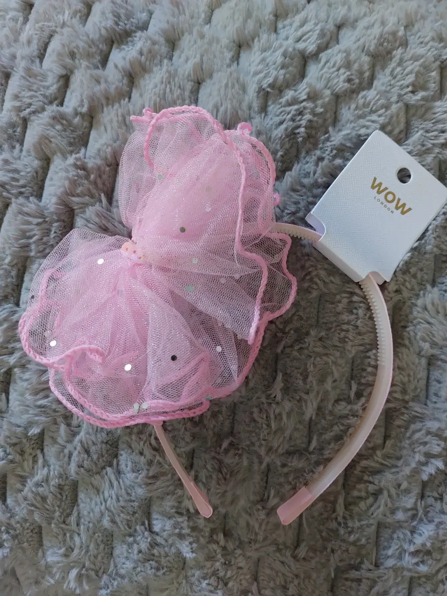 WOW London Pink Hair Band with Pink Lace Bow with Silver Speckles Brand New Tags