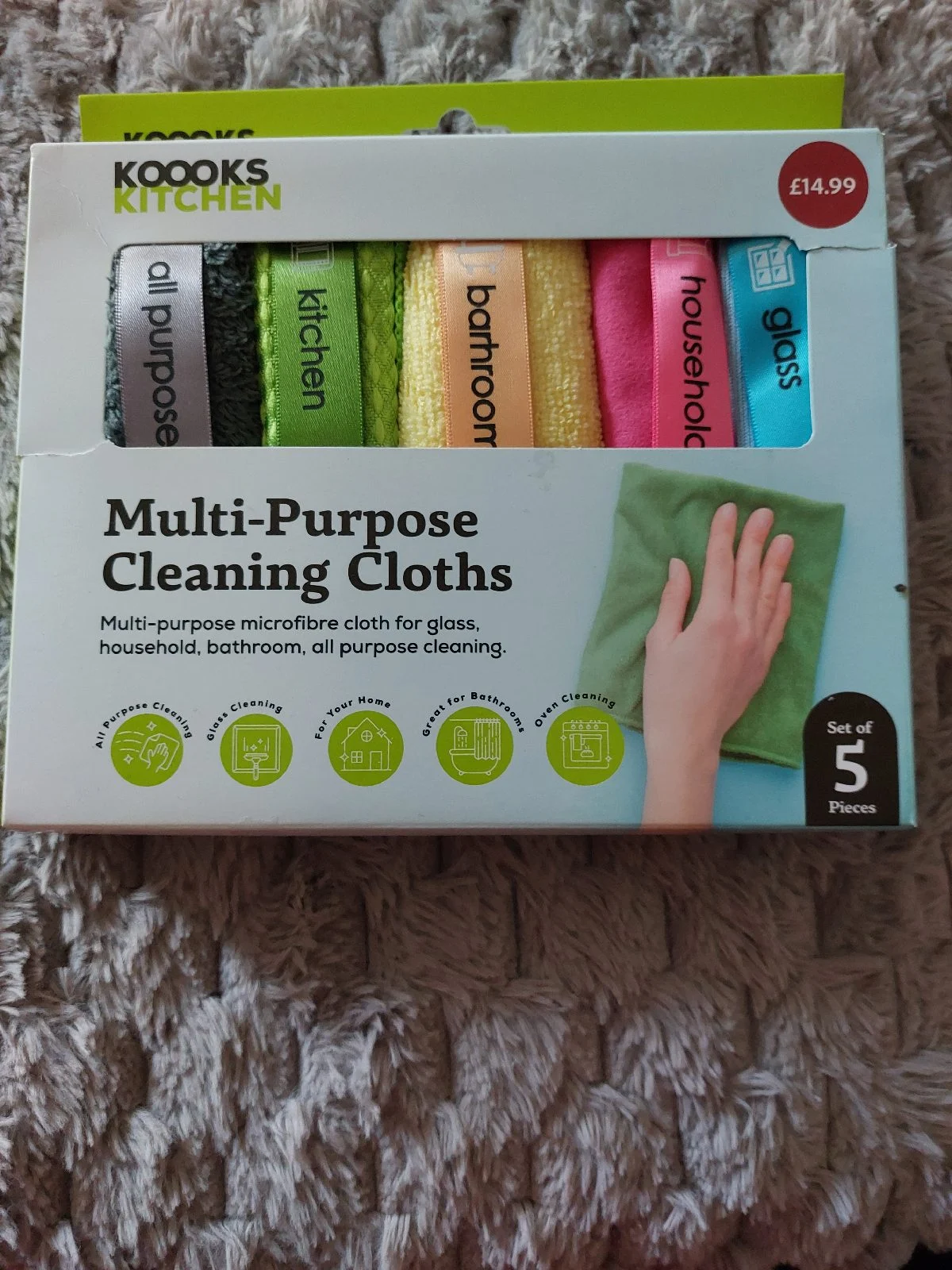 5pk Koooks Kitchen Multi-Purpose Cleaning Cloths Anti Bacterial 30cm x 30cm New