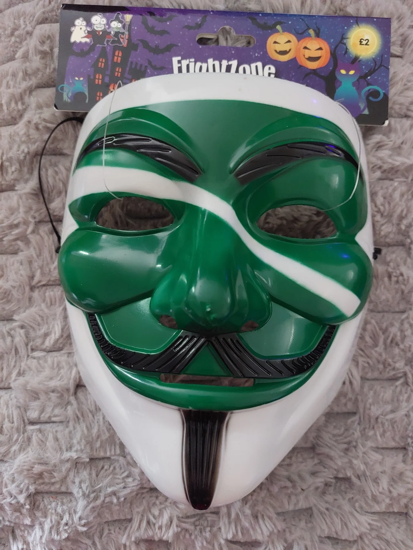 FrightZone Anonymous Face Mask Green & White Halloween Costume Accessory New
