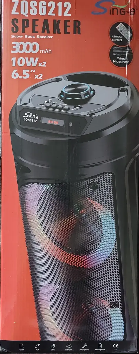 SinG-e ZQS6212 Super Bass Speaker 6.5 Inch X2 Remote Control LED Lights 2 Pack