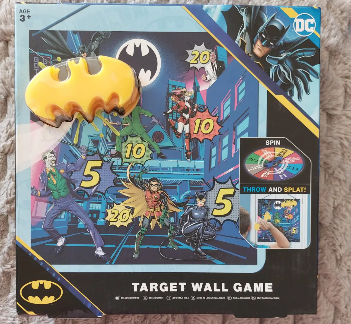RMS DC Batman Target Wall Game Poster Spinner Bats Score Card Pen Brand New