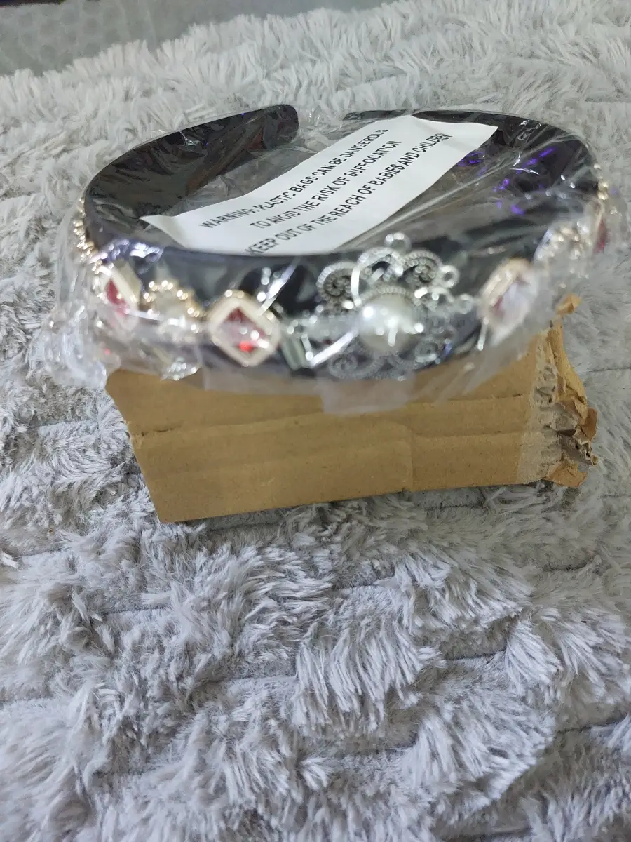 Kids Black Hairband With Red White and Gold Gems