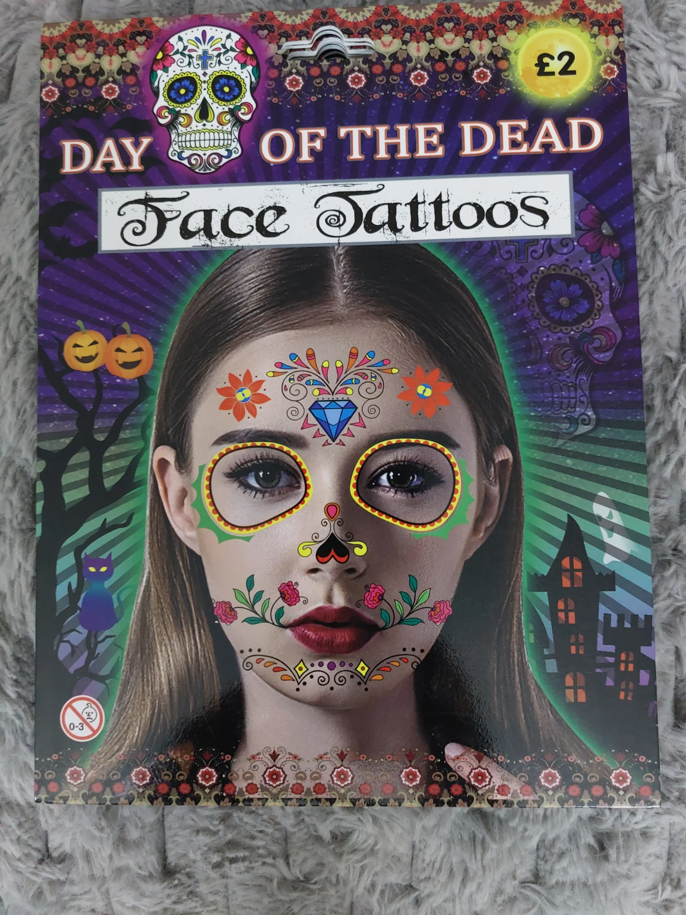 Day of The Dead (Diamond) Halloween Face Tattoos for Kids Face Stickers Party