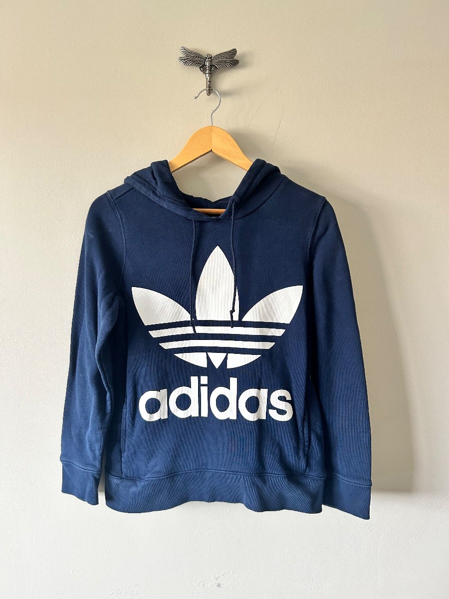 adidas Originals Trefoil Hoodie Small Blue Pullover Fleece Sweatshirt Mens