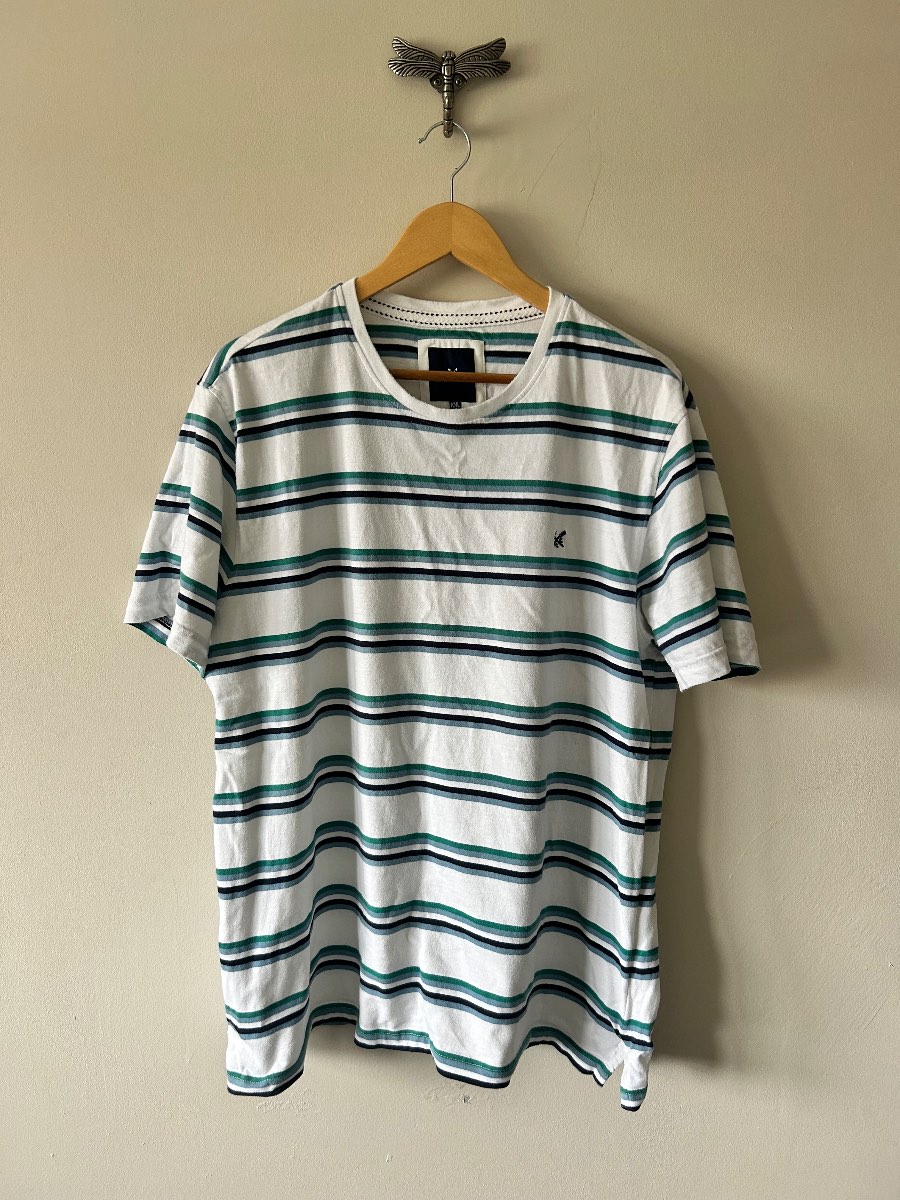 Crew Clothing Men’s XXL Striped T Shirt White Green Cotton Breton Casual Tee