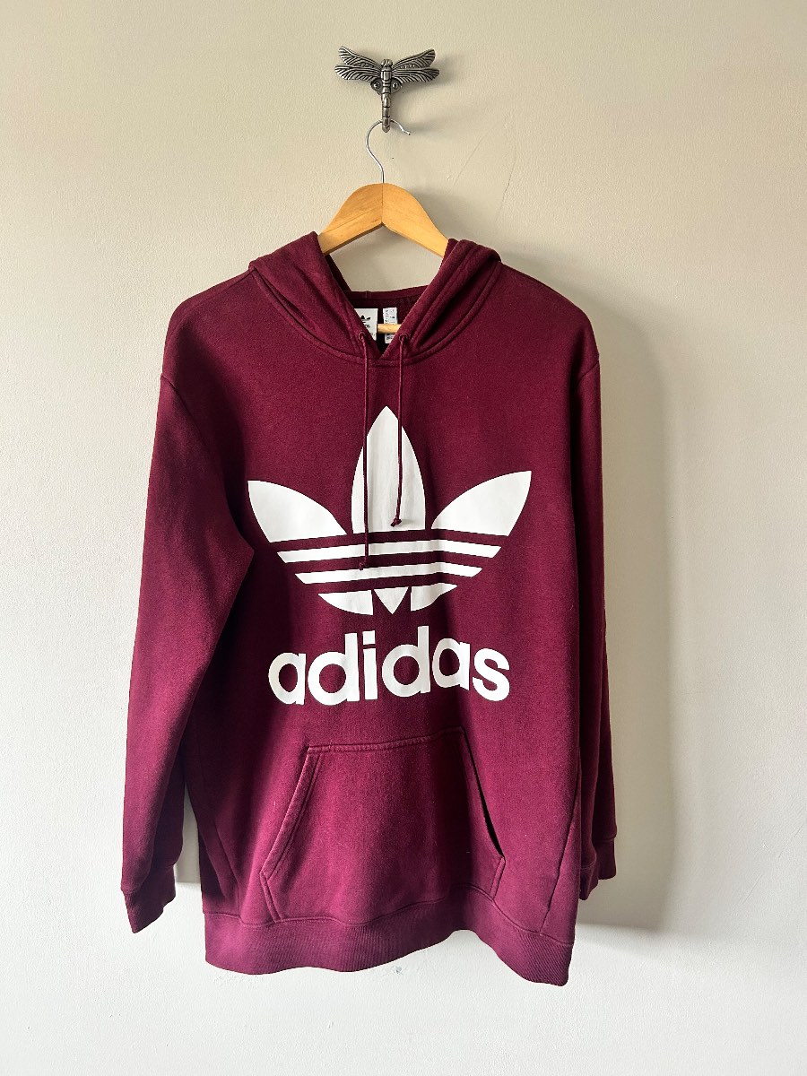 🔥 adidas Originals Trefoil Logo Hoodie | UK 12 | Burgundy | Pullover Hooded Sweatshirt