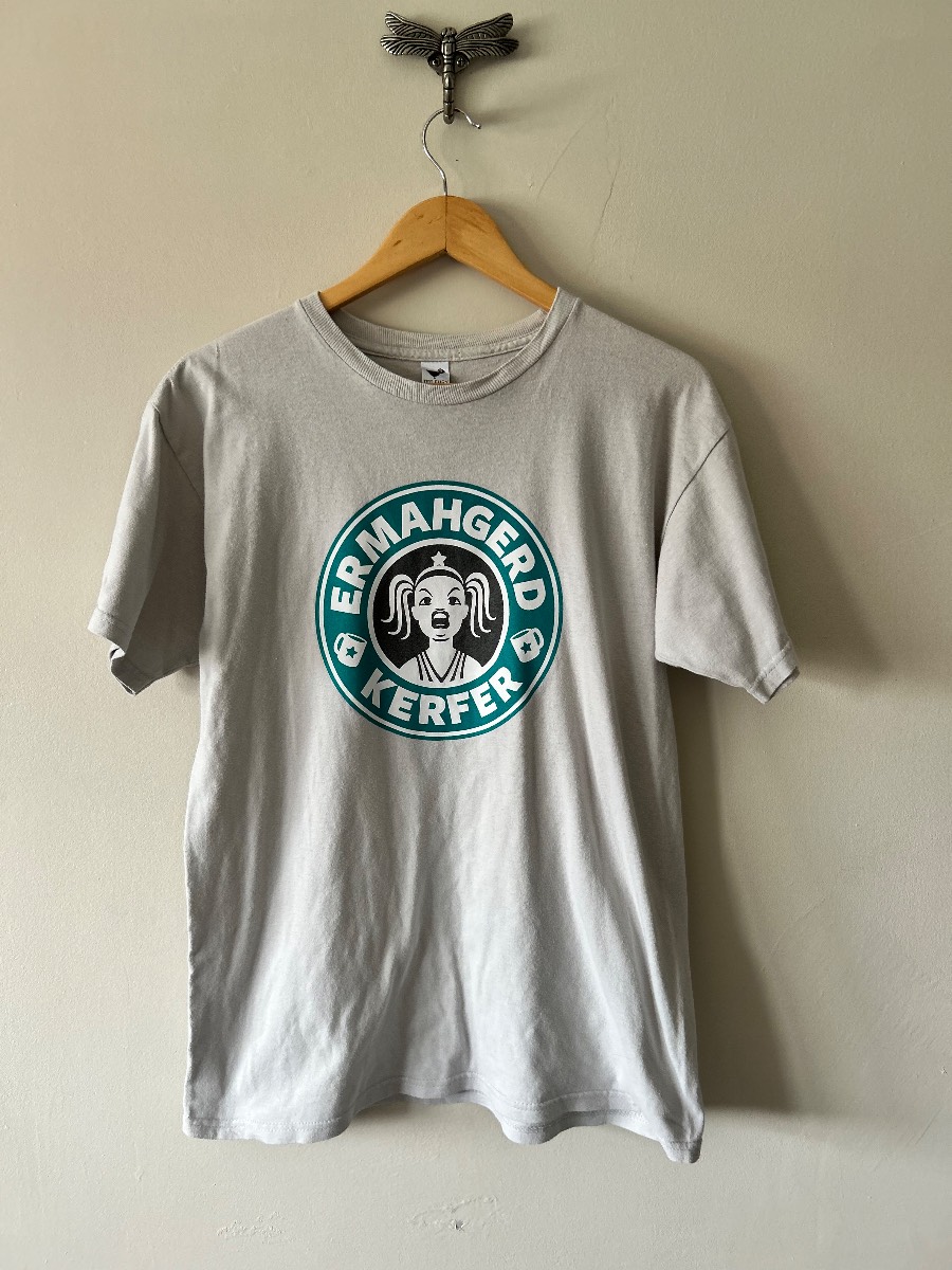 Ermahgerd Meme Girl Graphic T Shirt Size M Grey Coffee Parody Y2K Internet Tee