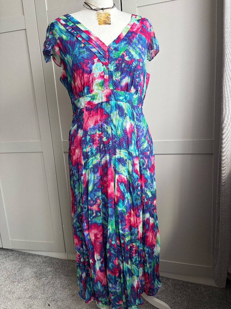 Per Una M&S floral print summer dress size UK 14 pink purple wedding guest