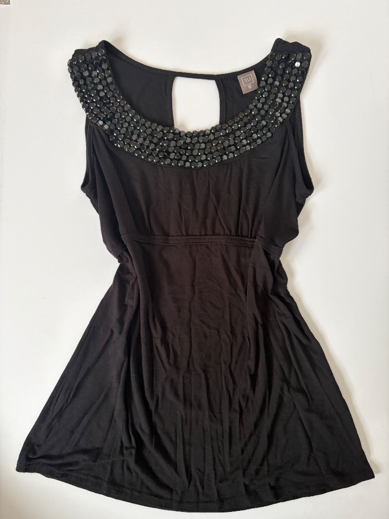 TU beaded tank top size UK 12 black summer y2k