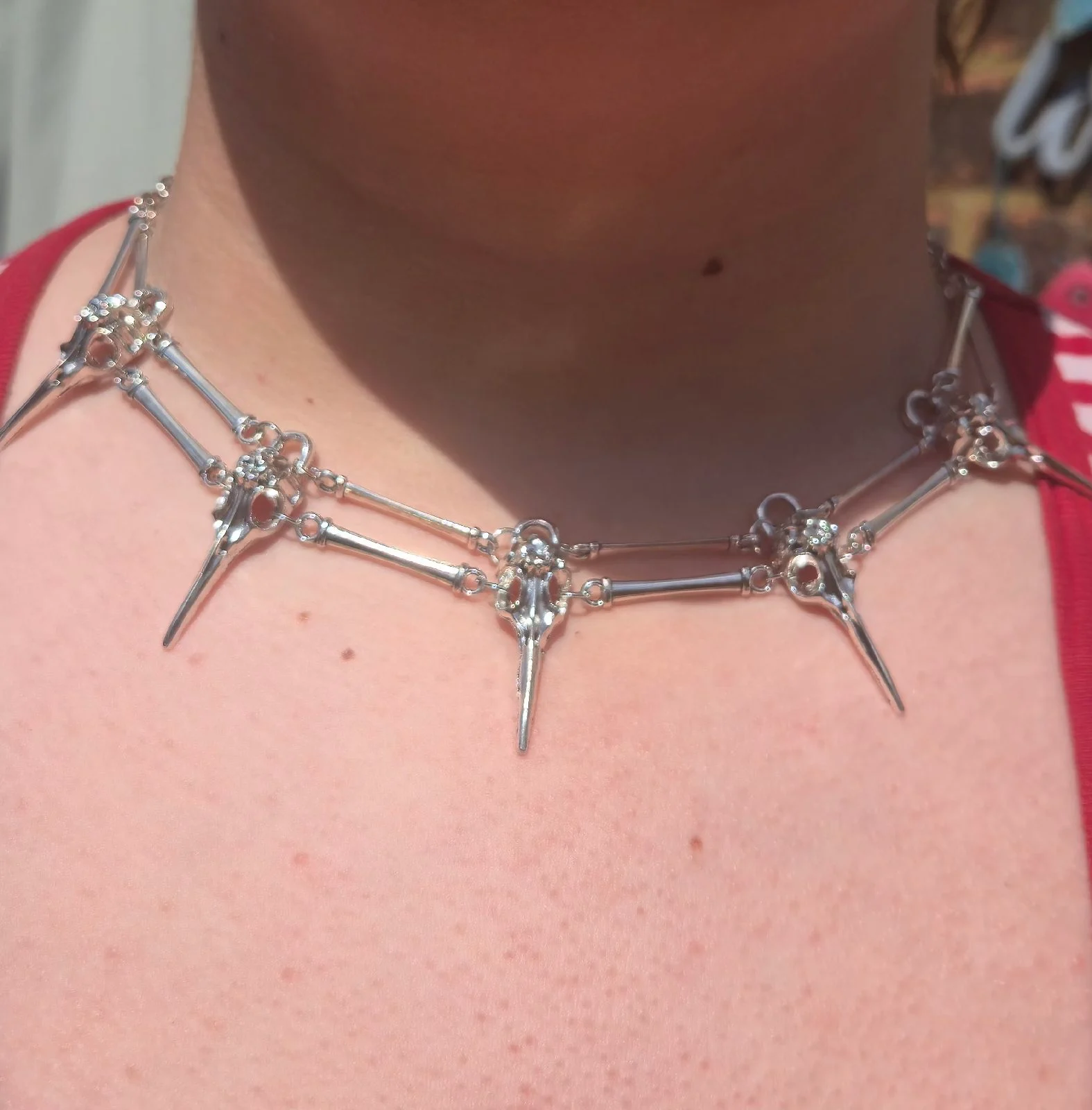 Gothic Raven Skull Choker – Silver Tone Statement Necklace